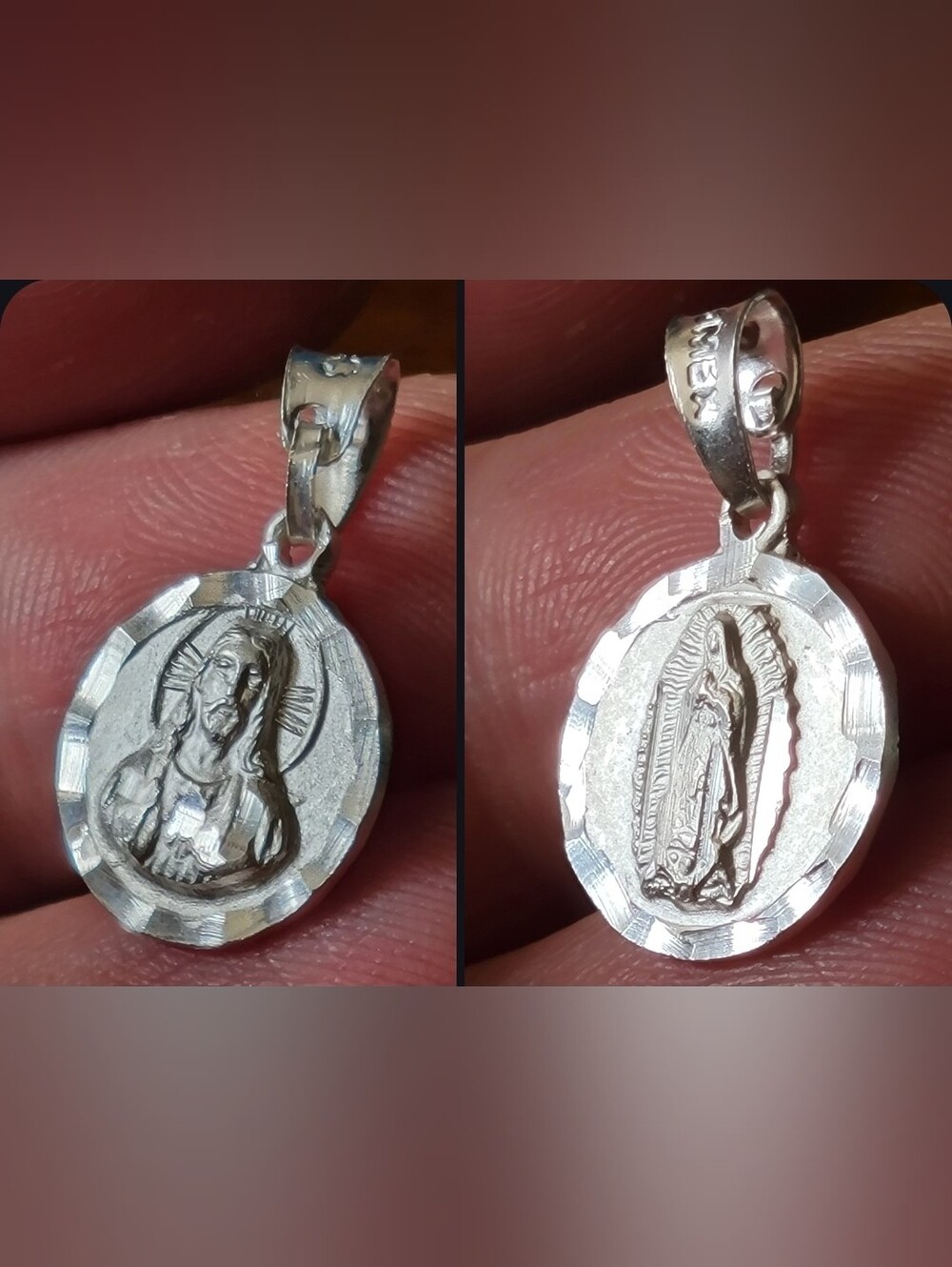 925 Sterling Silver Our Lady of Guadalupe & Jesus Christ Two-Sided Pendant MEX